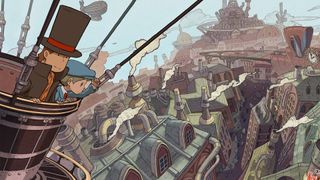 A screenshot of the upcoming game, Professor Layton and the New World of Steam.