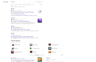 A standard Google search for 'best laptop', showing almost a full page of ads and sponsored results.