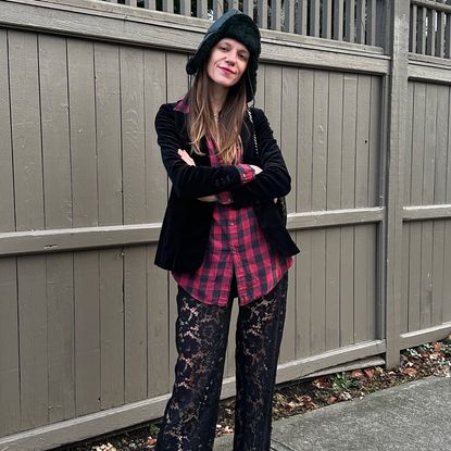 Julia Gall wearing an outfit inspired by Ralph Lauren Christmas