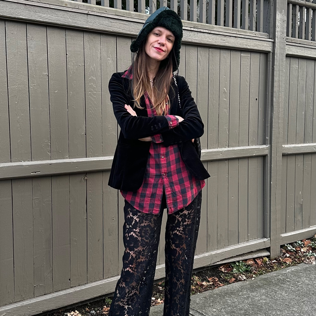 Julia Gall wearing an outfit inspired by Ralph Lauren Christmas