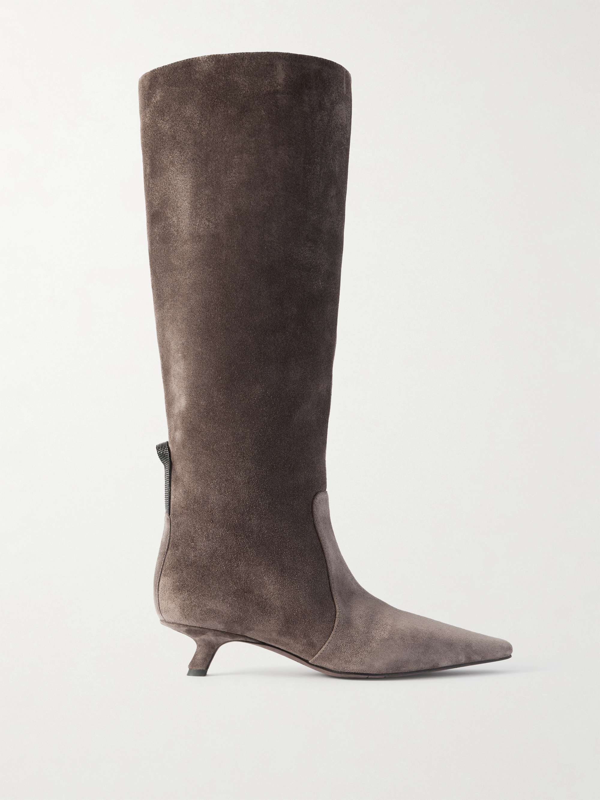 Scarpe Bead-Embellished Suede Knee Boots