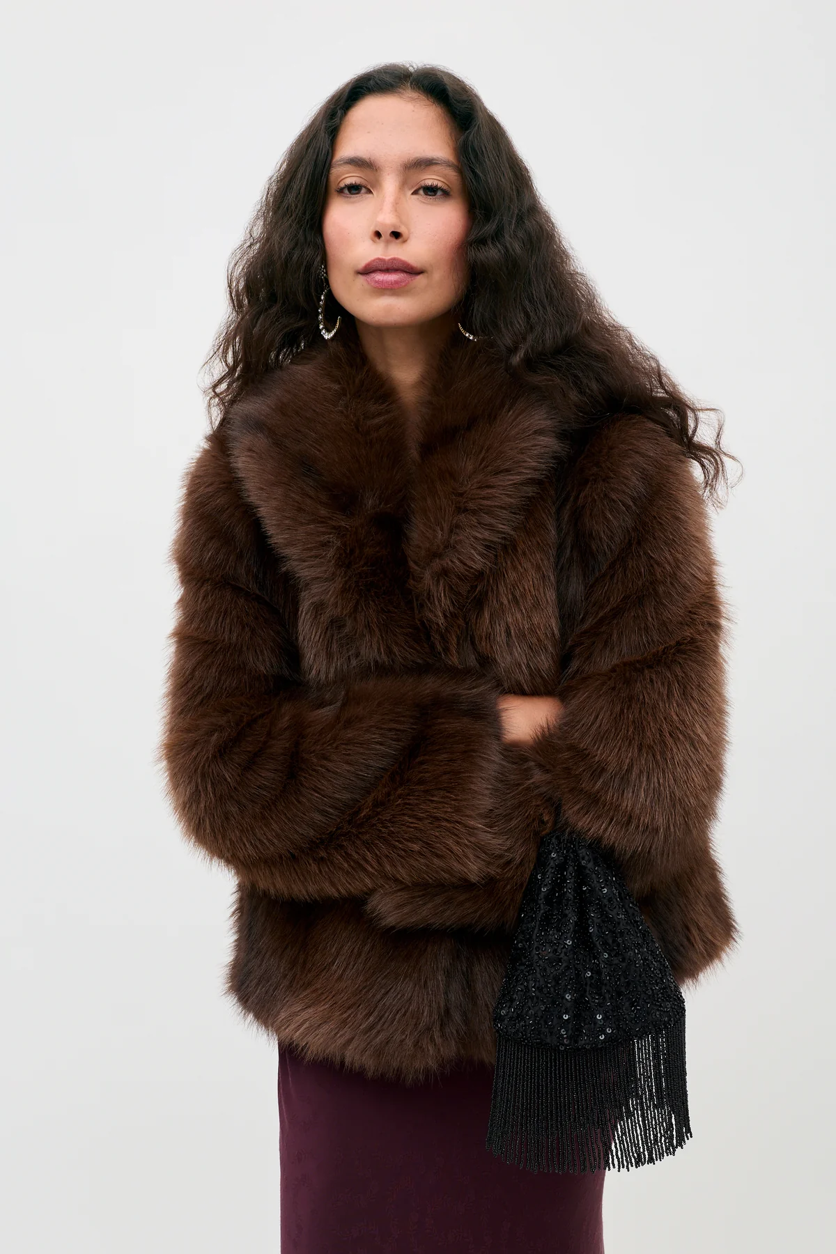 Rixo, Arabeth Faux Fur Jacket in Brown