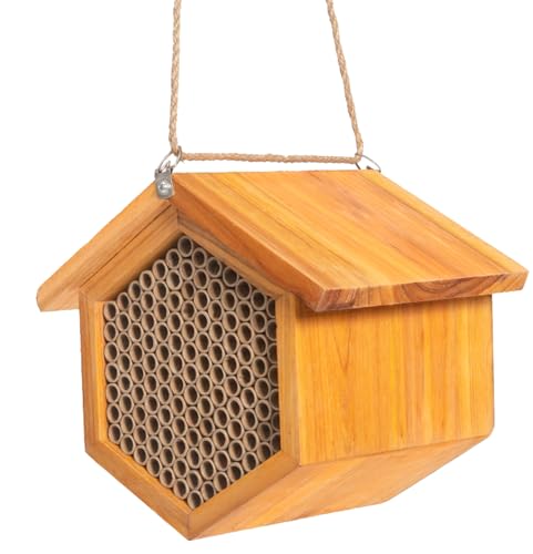 Mason Bee House Wax Coated Bee Hotel, Pollinator House Waterproof, Natural Handmade Wooden Mason Bee Hotel for Pollinating Bees Garden Supplies