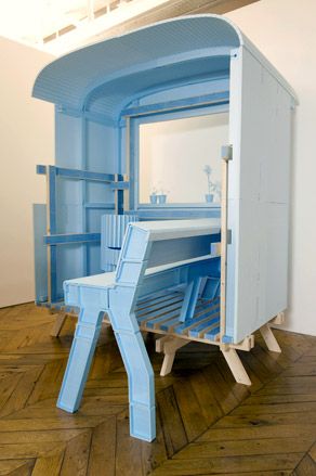 Image of a blue cabin made from polystyrene foam