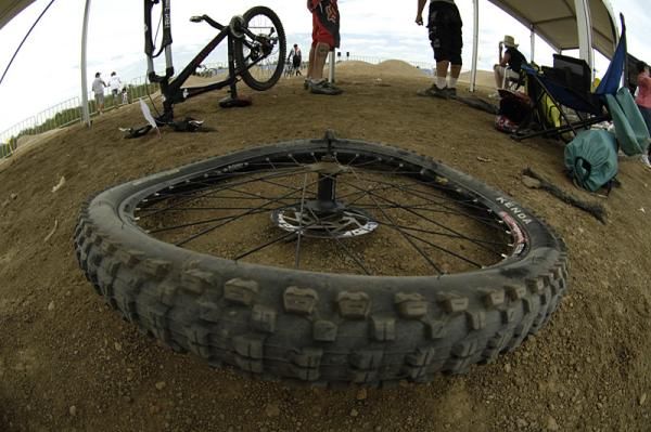One rider had a costly day reshaping his wheel in practice.