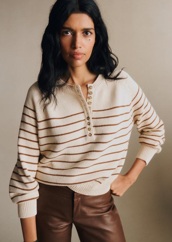 L&amp;eacute;ontine Jumper - Ecru / Camel - Organic Cotton - Organic Textile - S&amp;eacute;zane