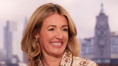 Cat Deeley wearing floral Farm Rio blouse and Donna Ida jeans on This Morning on 05 January, 2025