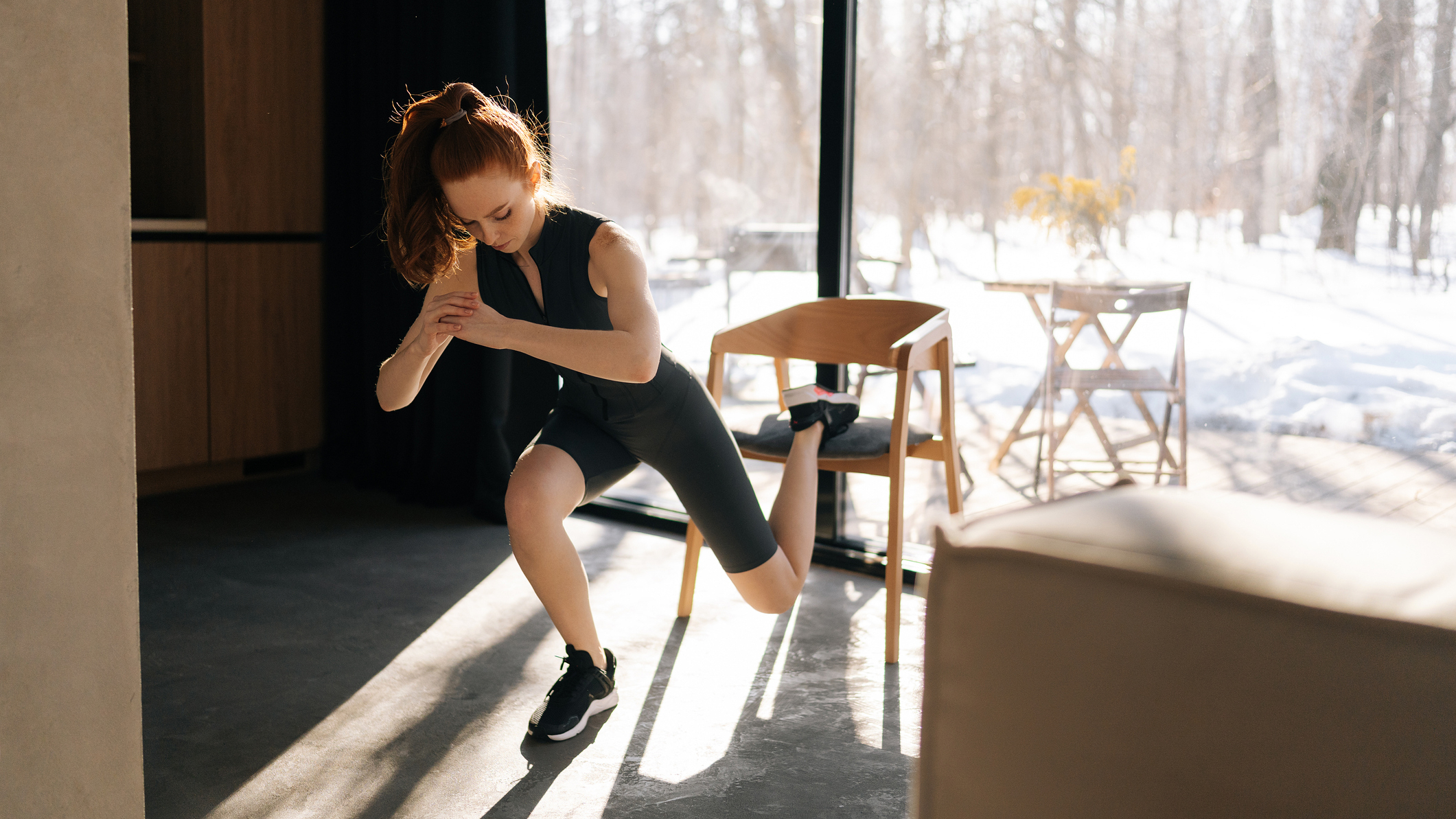 Woman exercising at home