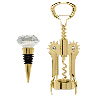 Paris Hilton 2 Piece Wine Set, Stainless Steel Corkscrew and Bottle Stopper, Gold