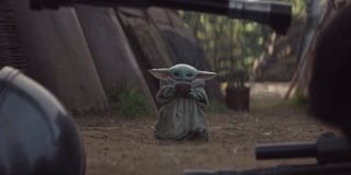 Baby Yoda sipping soup on The Mandalorian
