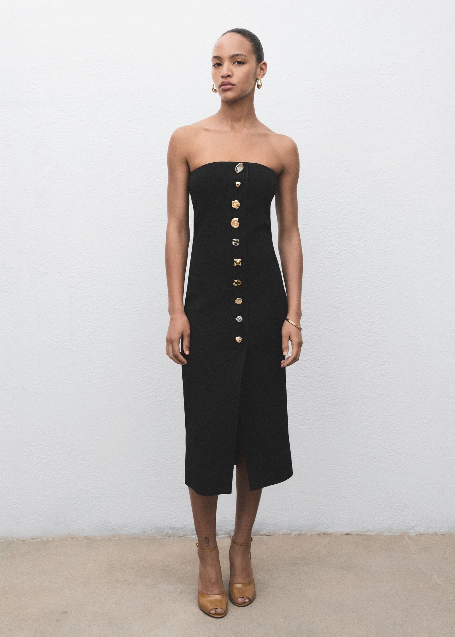 Strapless Dress With Jewel Buttons - Women | Mango Usa