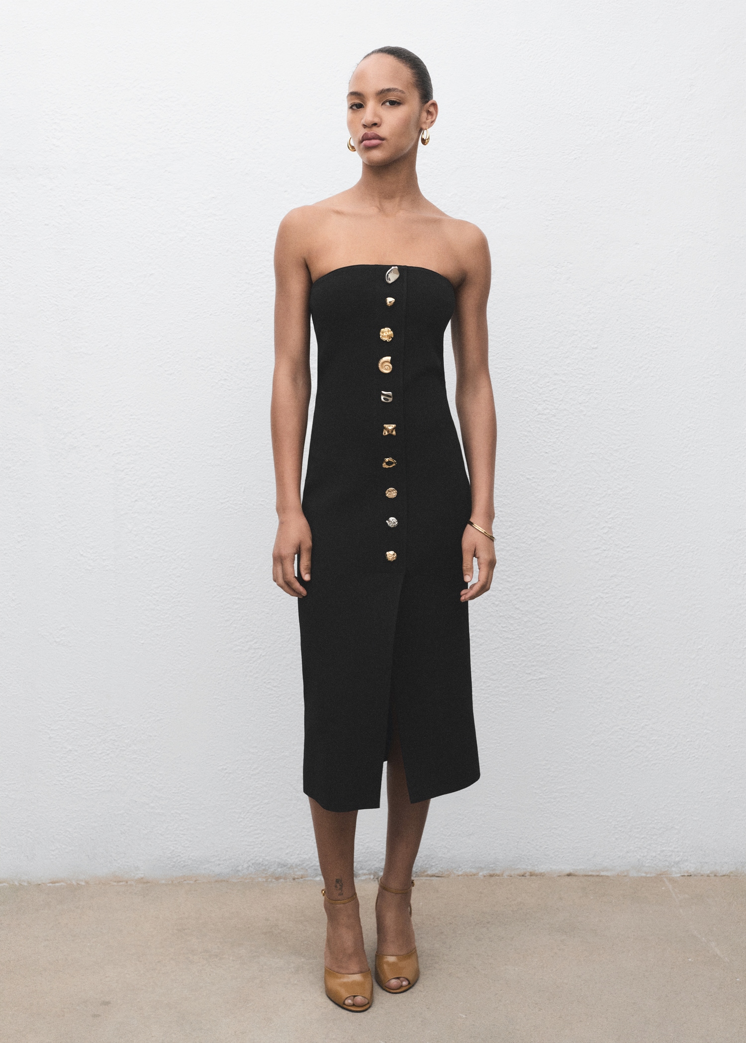 Strapless Dress With Jewel Buttons - Women | Mango Usa