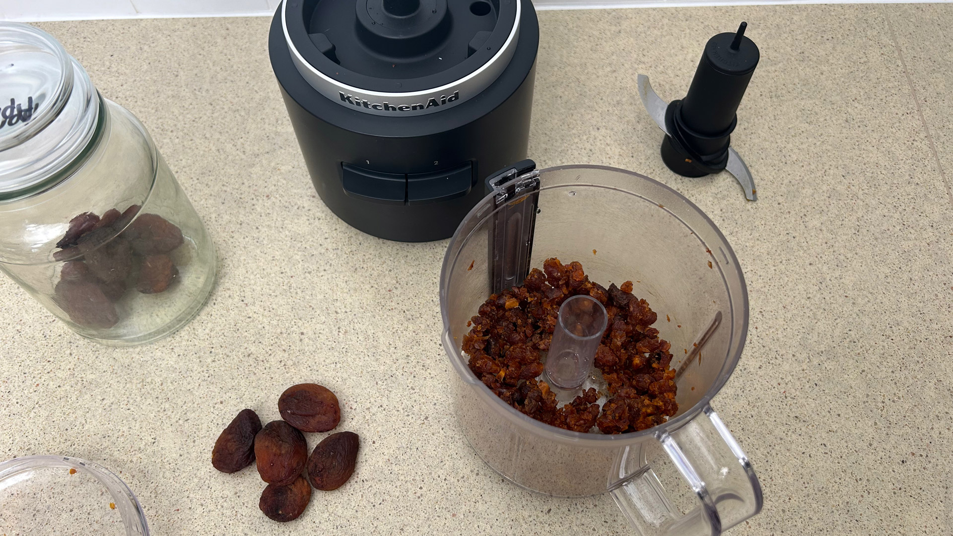 Apricots chopped in the KitchenAid Go Cordless Food Chopper