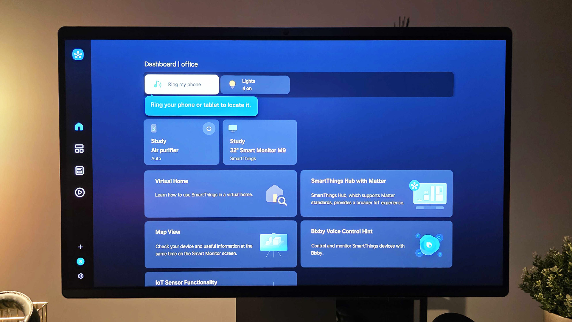 A view of the Samsung Smart Monitor M9's IoT dashboard