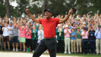 Tiger Woods celebrates winning the 2019 Masters