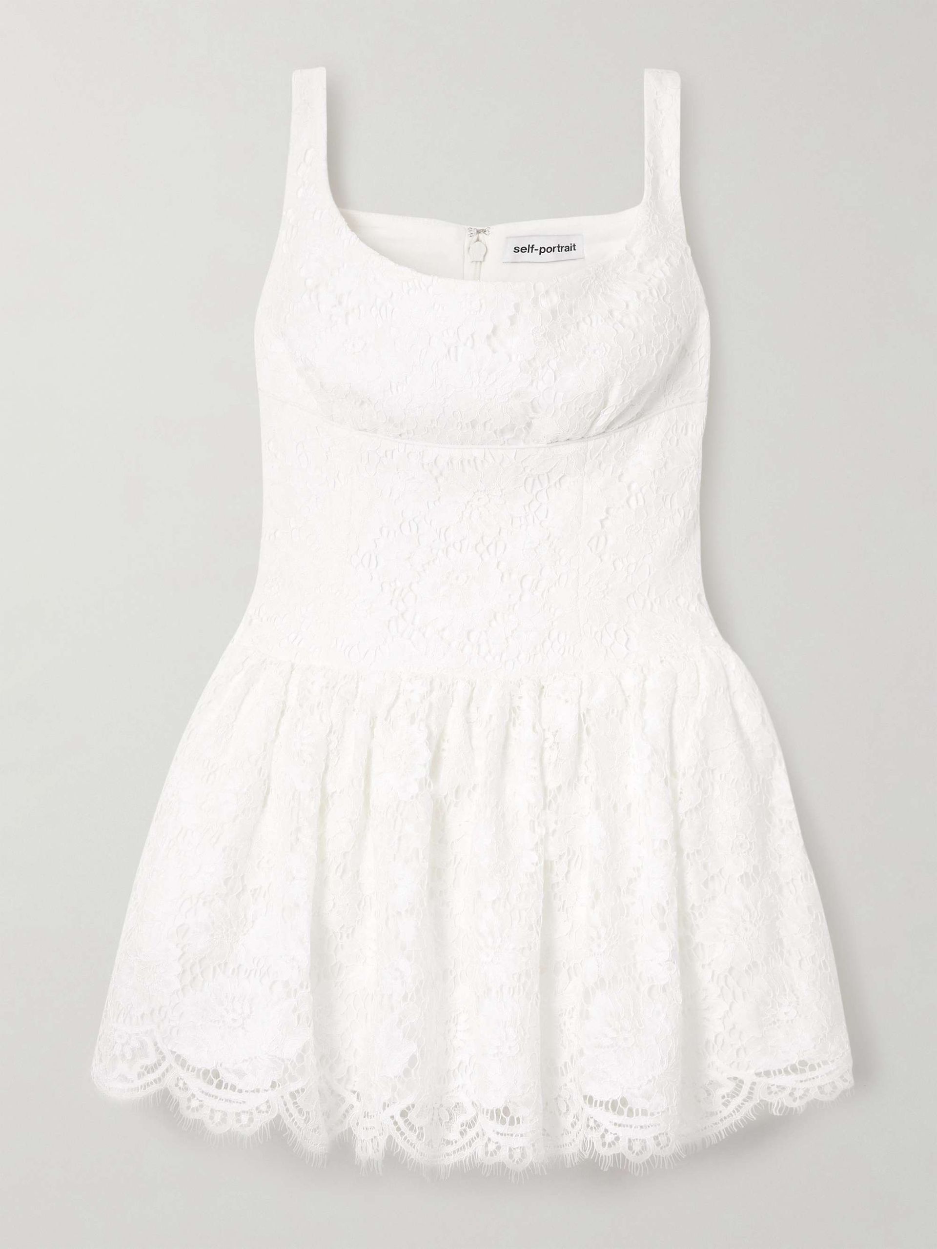 Pleated Scalloped Lace Mini Dress