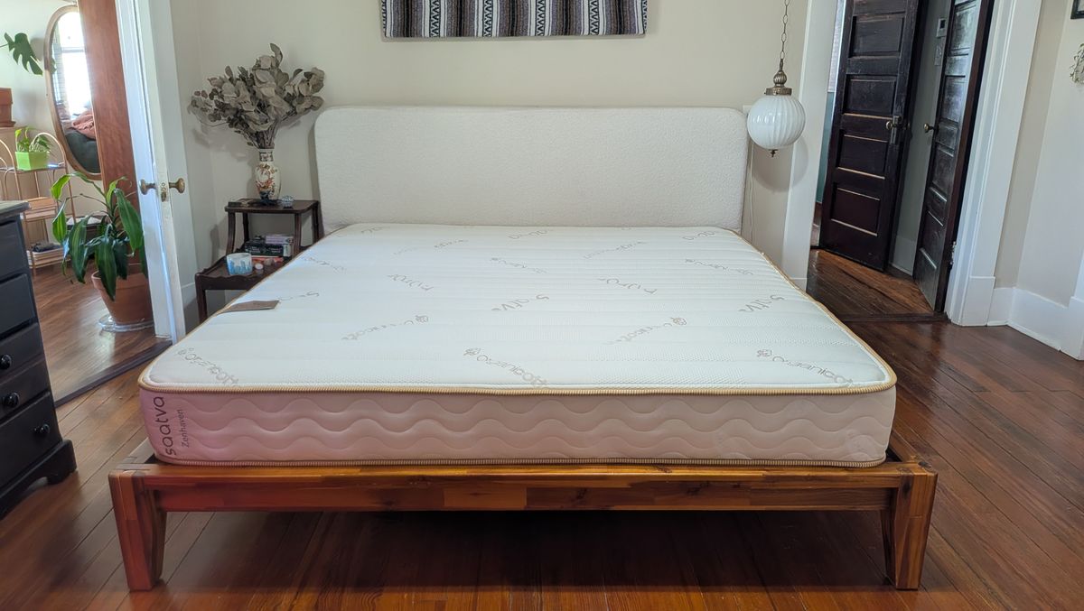 A Saatva Zenhaven Latex mattress in situ in Tom's Guide tester's bedroom.