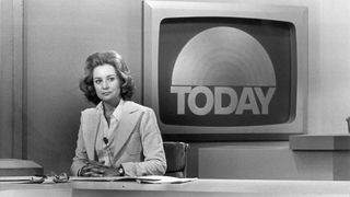 Promotional portrait of television journalist Barbara Walters on the set of the Today Show, New York City.