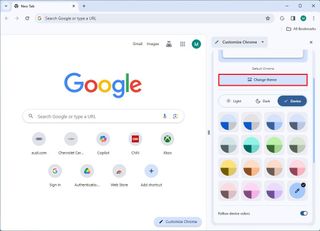 Chrome open change theme settings