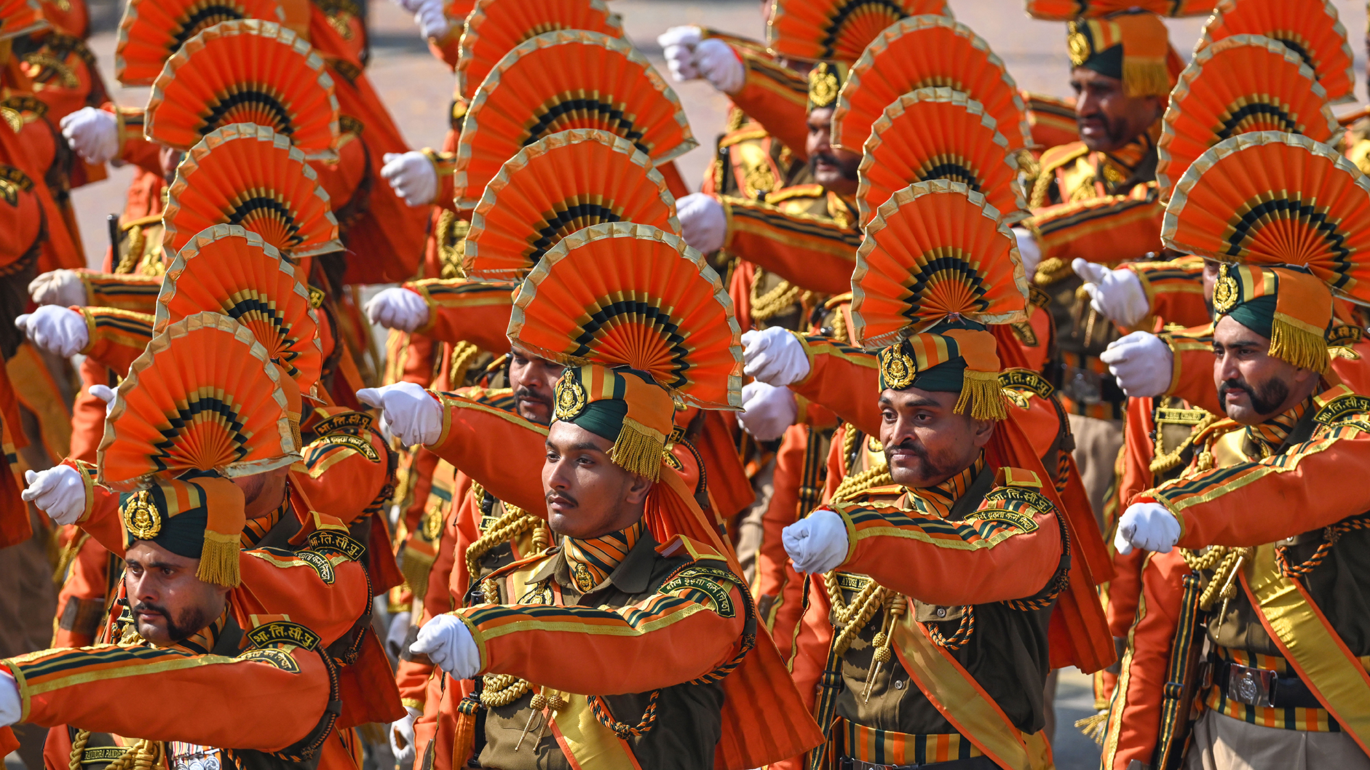 Indo-Tibetan Border Police on parade during India's 77th Republic Day festivities in New Delhi