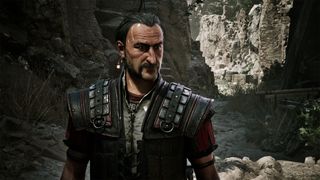Gothic Remake release time: An upper-body shot of Diego in a rocky ravine.