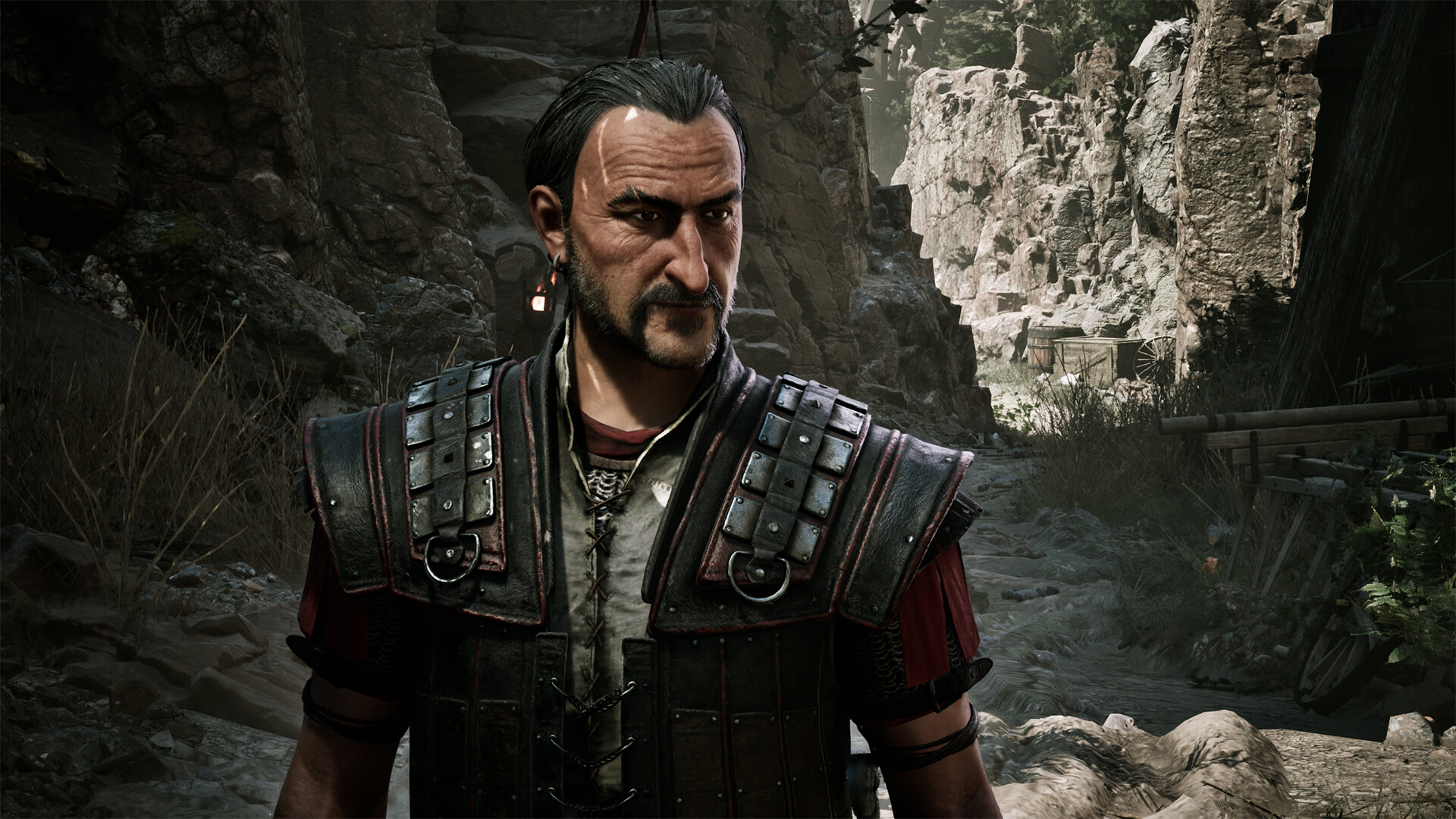 Gothic Remake release time: An upper-body shot of Diego in a rocky ravine.