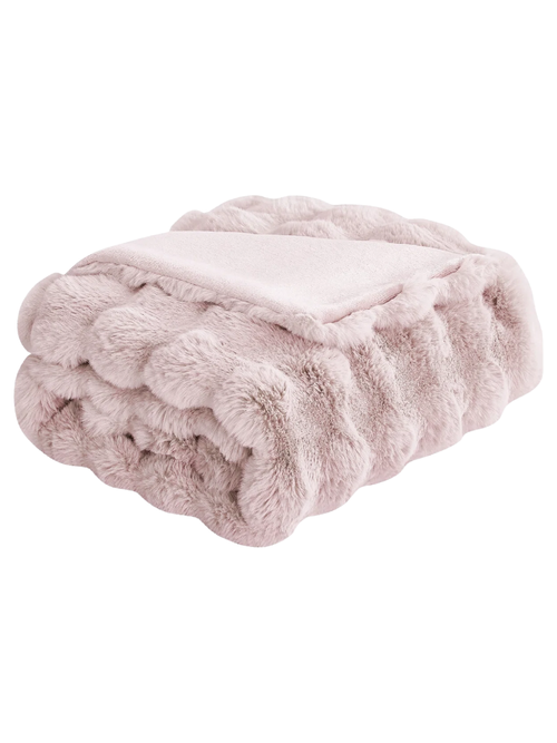 Cozy Faux Rabbit Fur Soft Reversible Throw Blanket