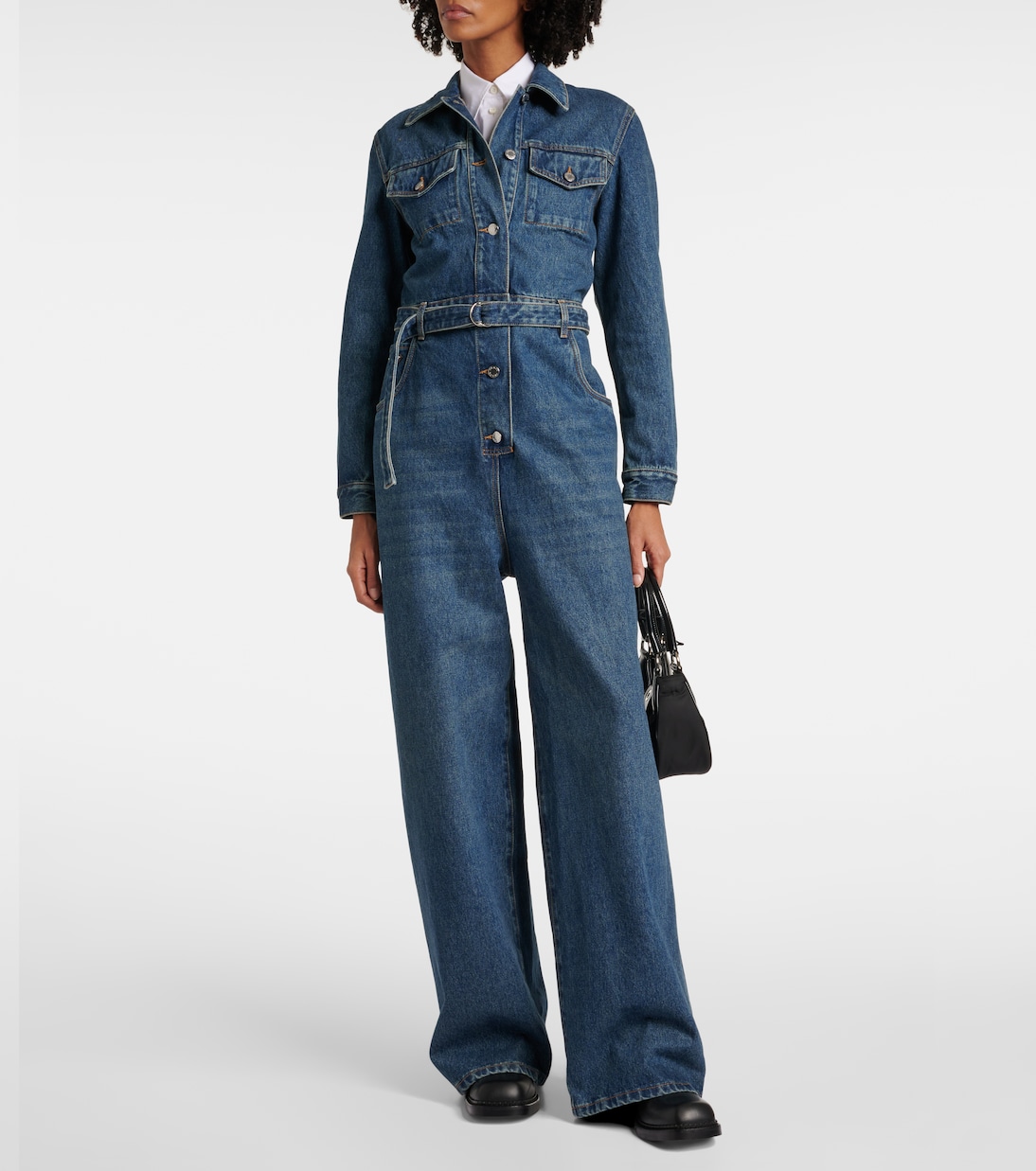 Belted Denim Jumpsuit