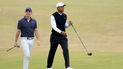 Rory McIlroy and Tiger Woods at the 2022 Open Championship