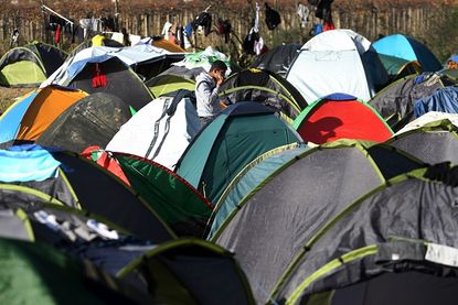 Tents in Greece near the border with Macedonia.