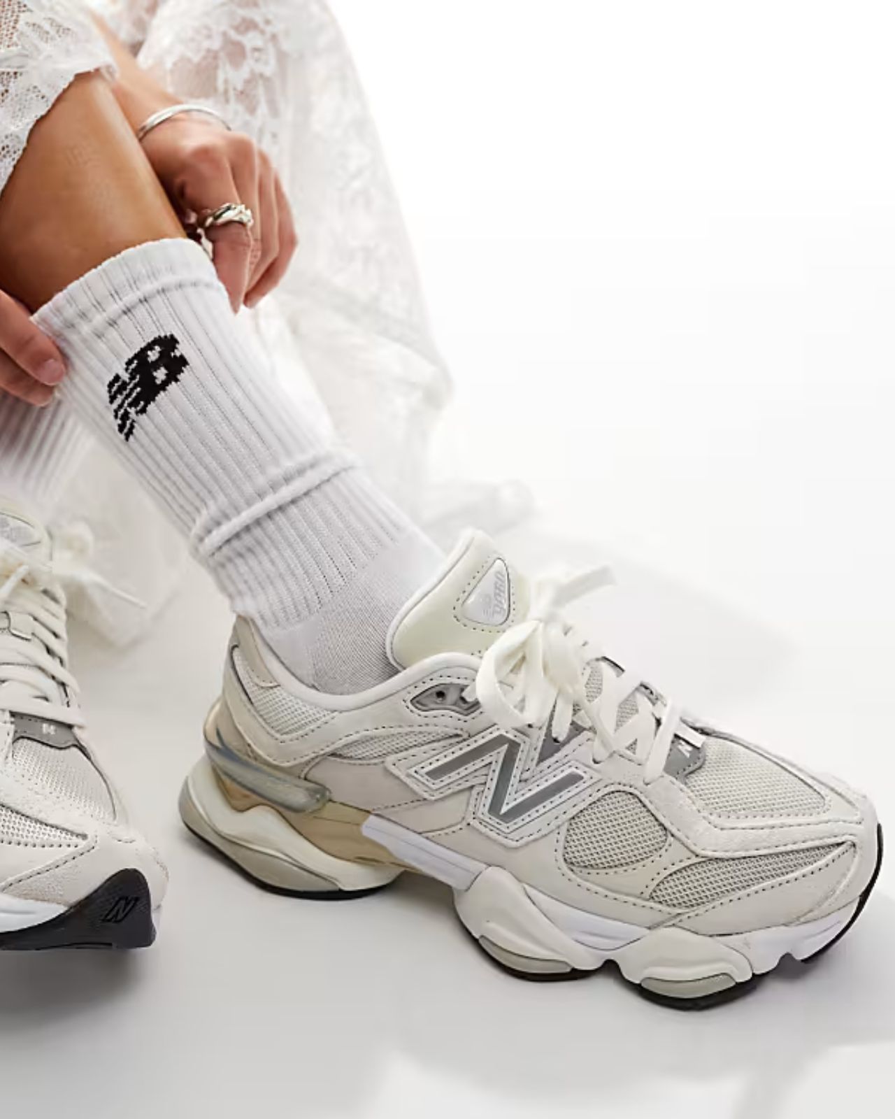 New Balance 9060 trainers in white and silver