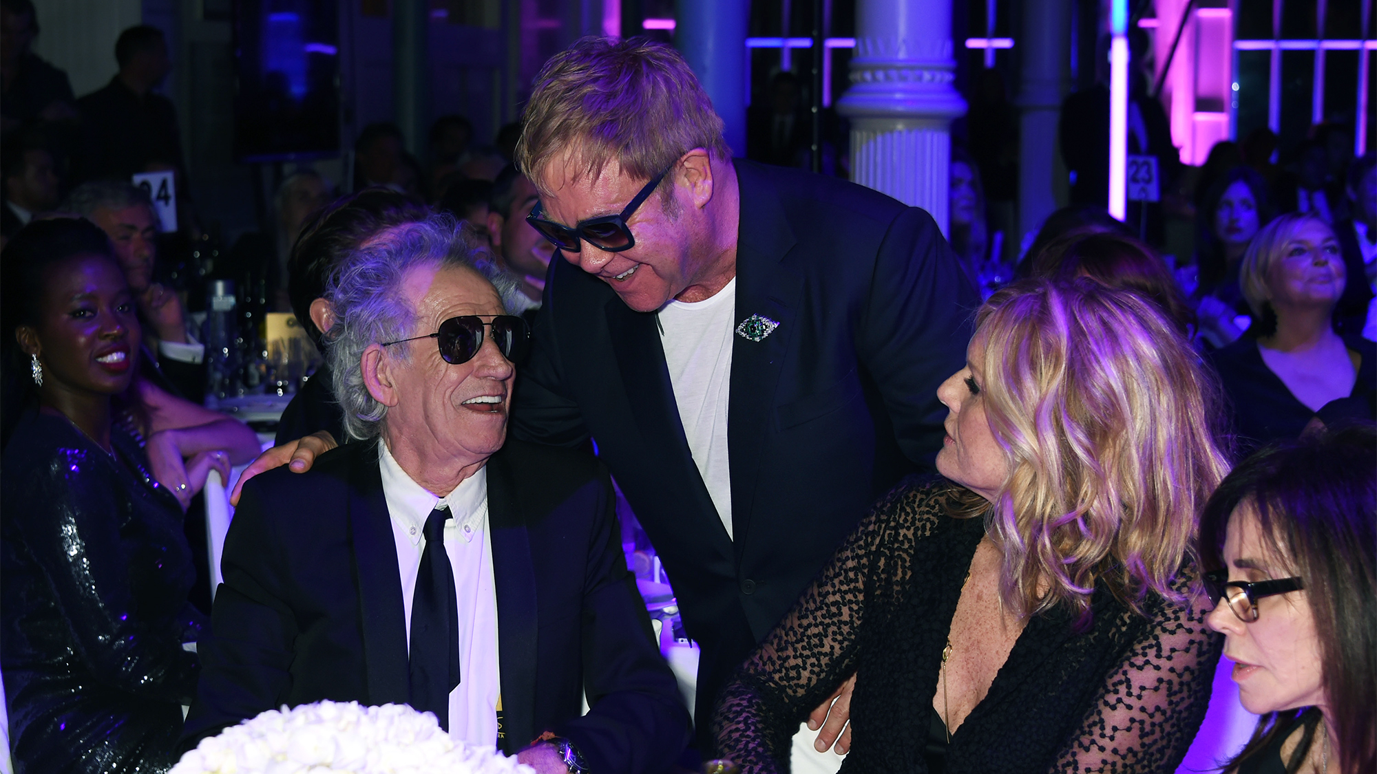 Keith Richards, Sir Elton John and Patti Hansen attend the GQ Men Of The Year Awards at The Royal Opera House on September 8, 2015 in London, England.