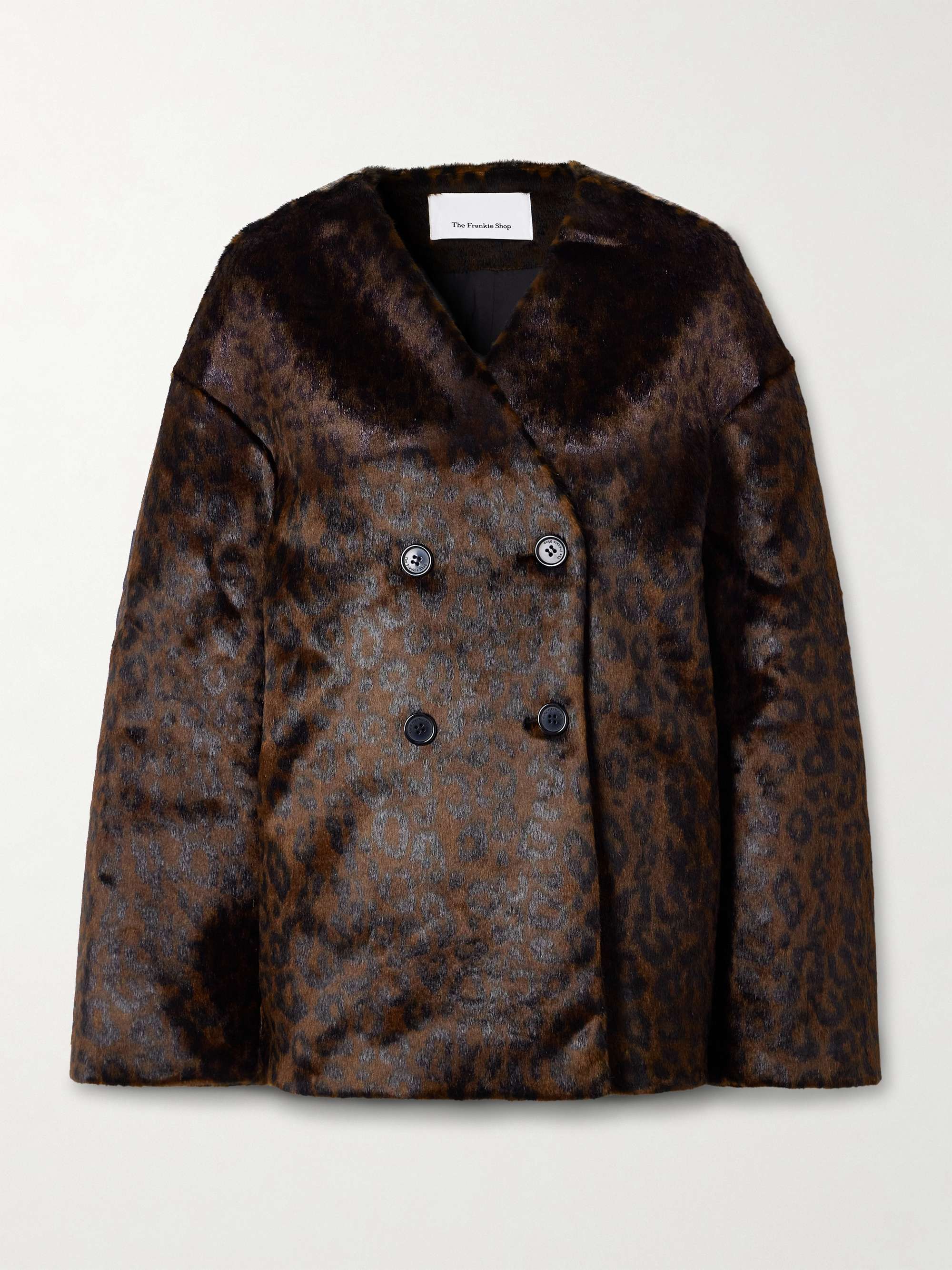 Valentina Oversized Double-Breasted Leopard-Print Plush Jacket