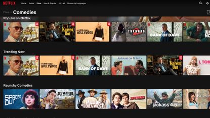 Screen grab of menu for Netflix comedy films