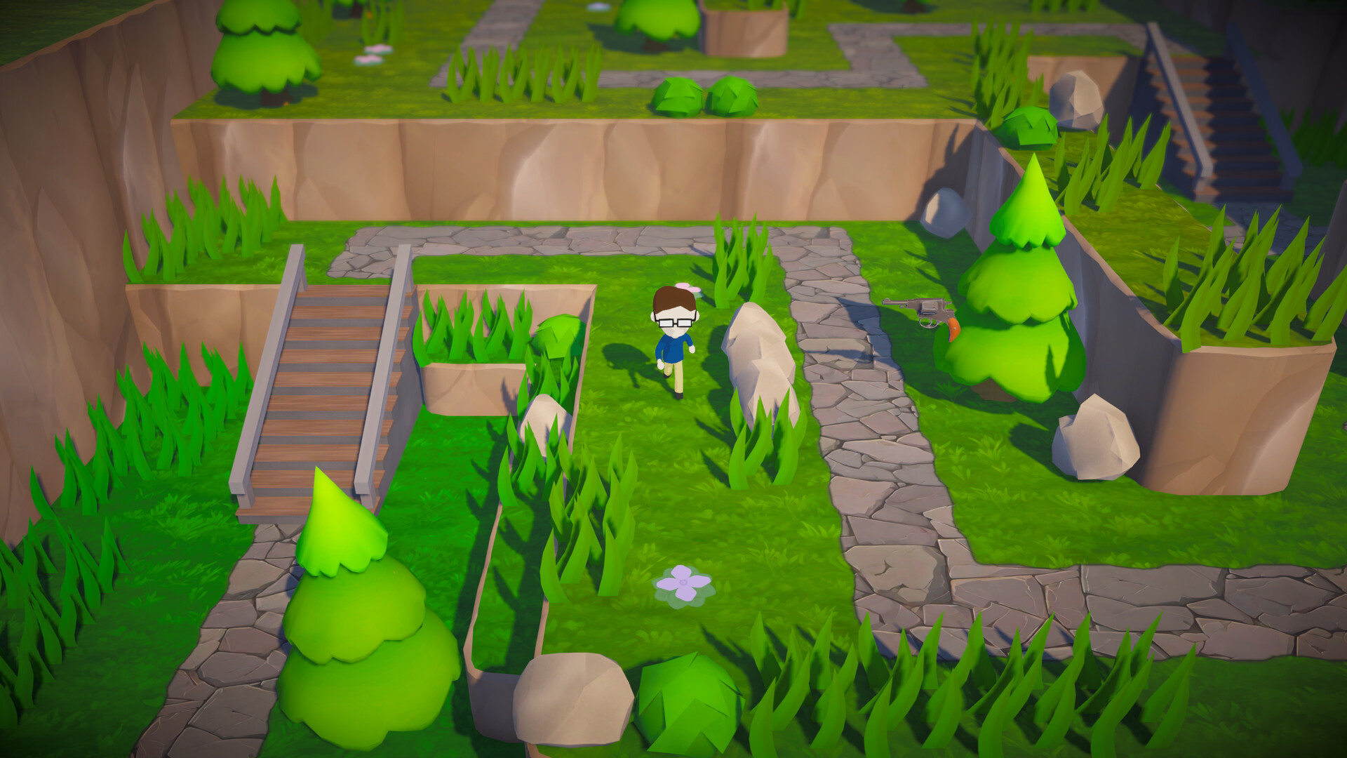 The character moving through a woodland area in Trees Hate You