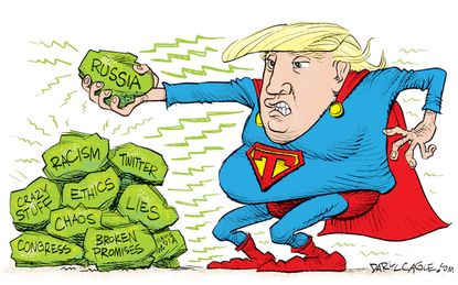 Political cartoon U.S. Trump Superman Russia racism lies media