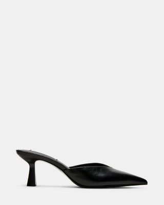 Mod Black Leather Kitten Heel Pointed Toe Mule | Women's Heels 
 Steve Madden