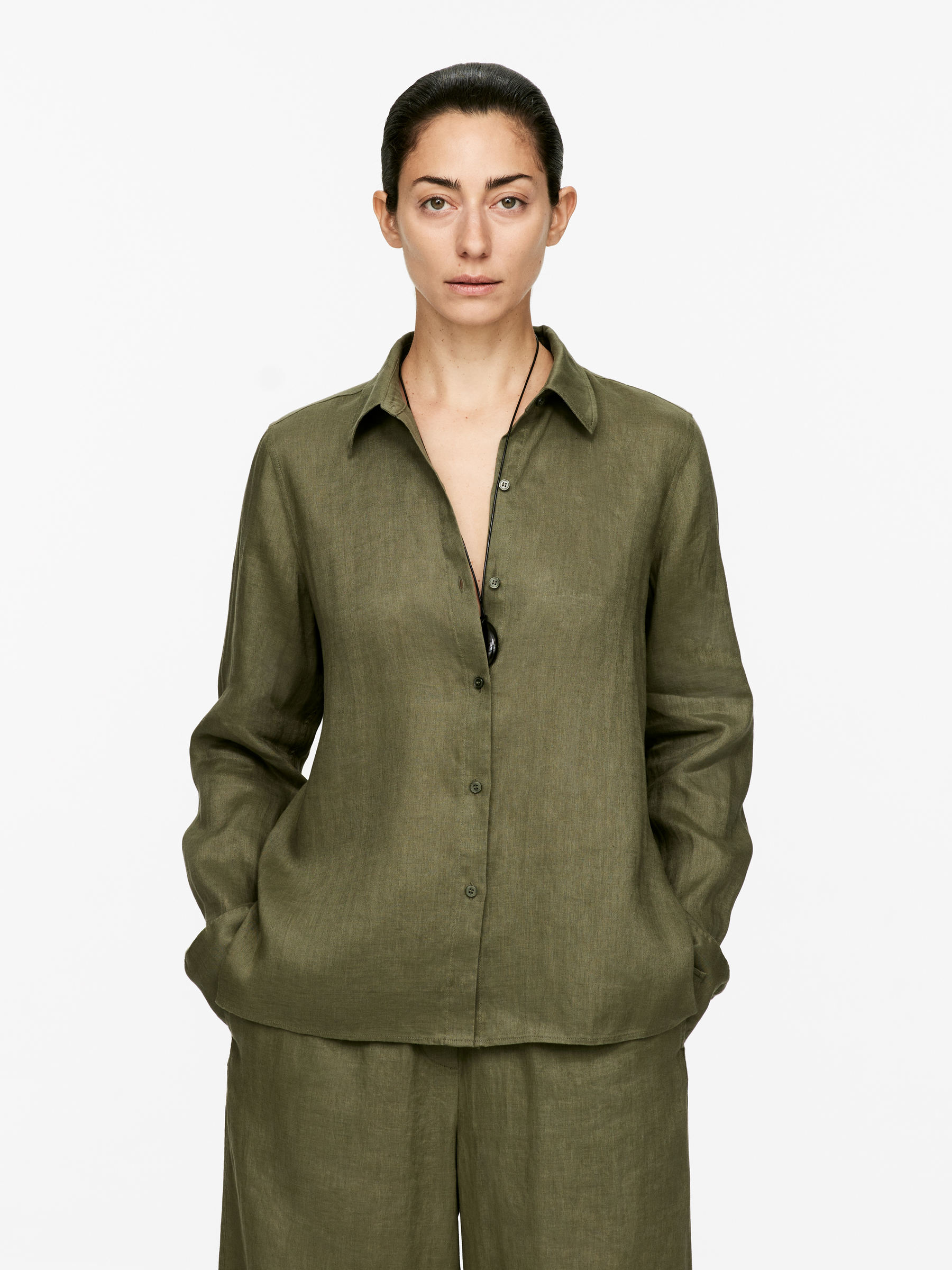 Linen Shirt – Khaki Green – Women – Arket Gb