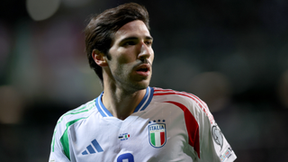 Sandro Tonali of Italy looks on during the FIFA World Cup 2026 qualifier match between Estonia and Italy at A Le Coq Arena on October 11, 2025 in Tallinn, Estonia.
