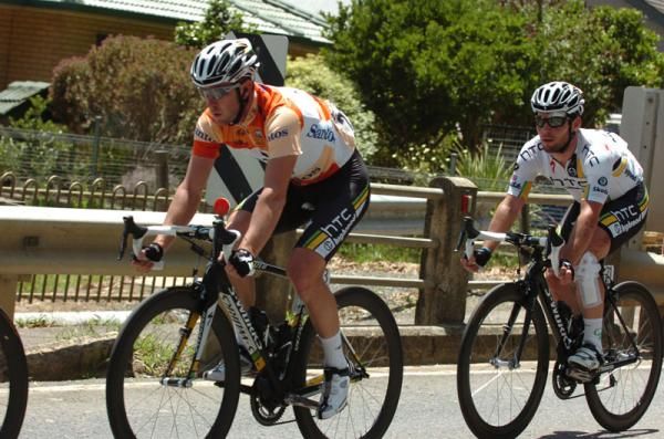 Matthew Goss followed by his teammate Mark Cavendish