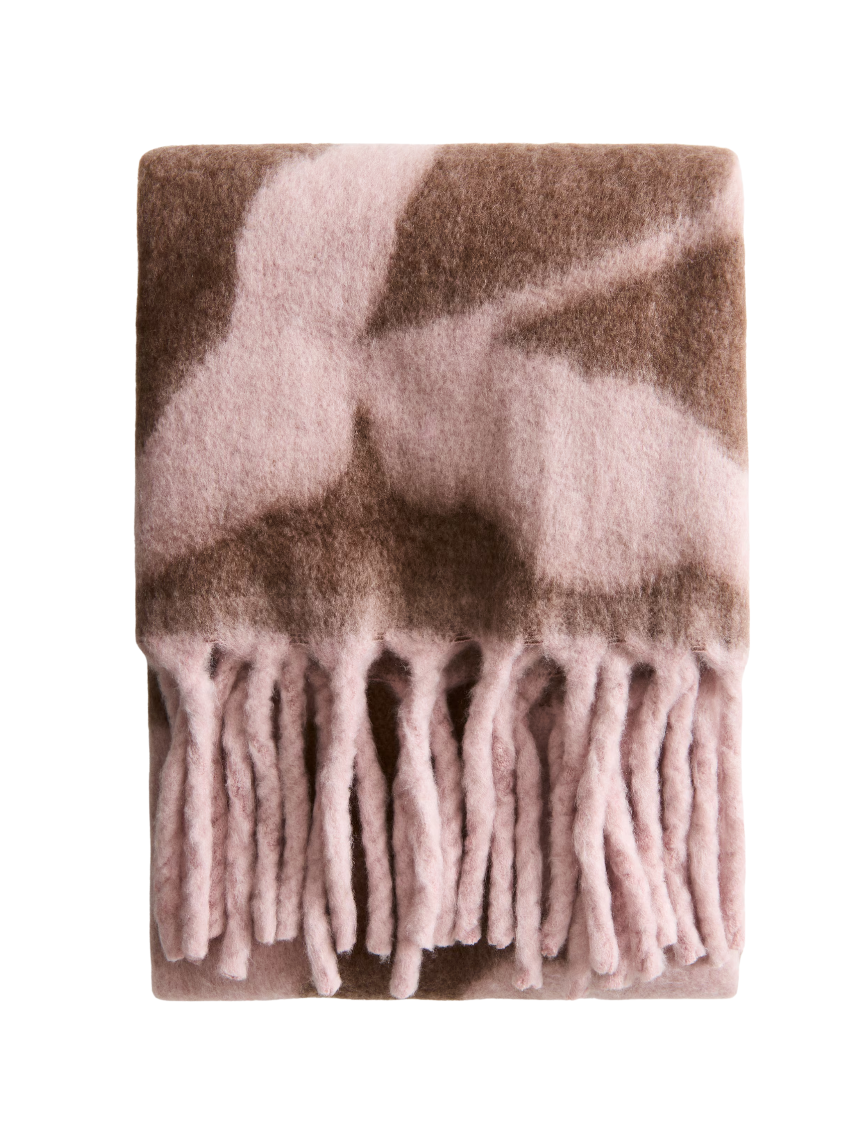Patterned Wool-Blend Blanket - Light Beige/leaf