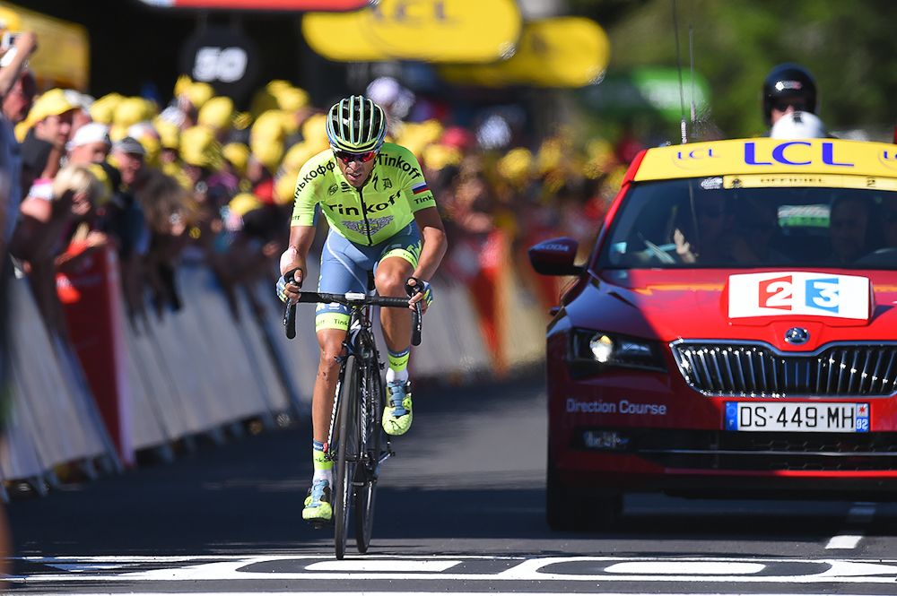 Alberto Contador finishes stage 5 at the Tour de France