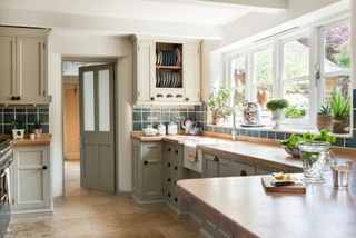kitchen with grey cabinetry