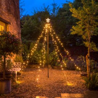 outdoor fairy lights, nighttime in the garden