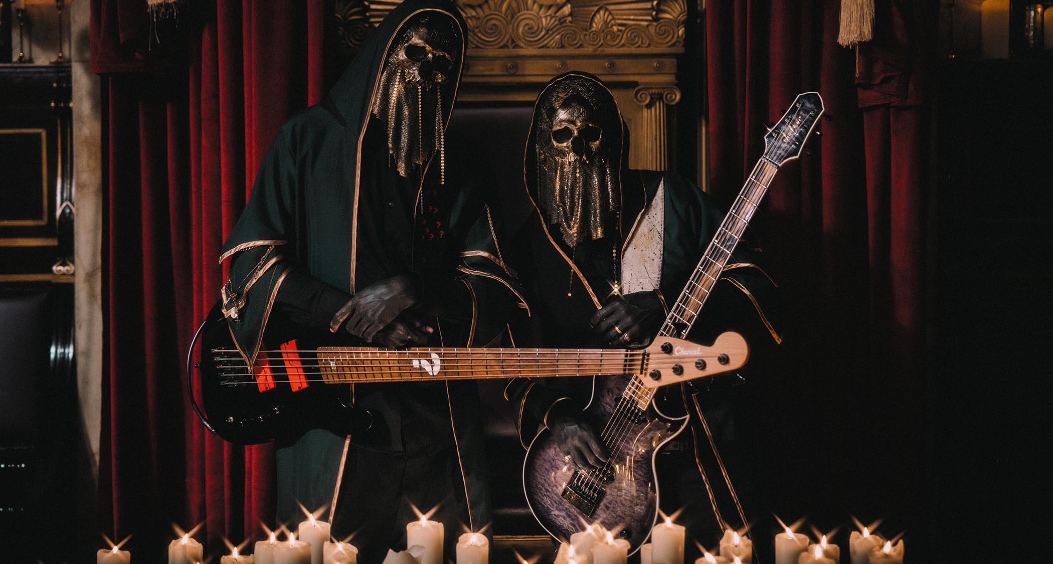 Jackson and Charvel Sleep Token Signature Models: the Jackson Monarkh and Charvel Pro-Mod San Dimas Bass V are designed for low-end metal riffing.