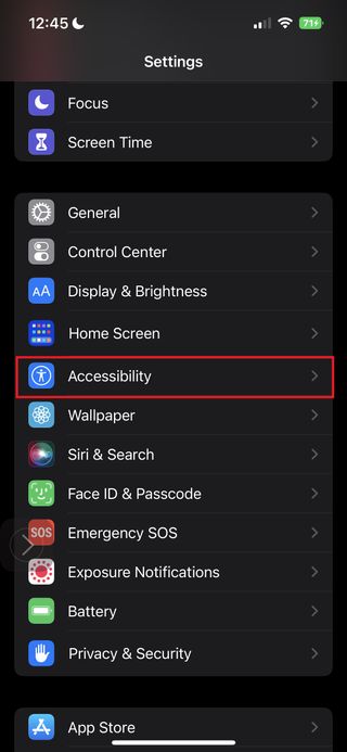 Accessibility in Settings iOS 16