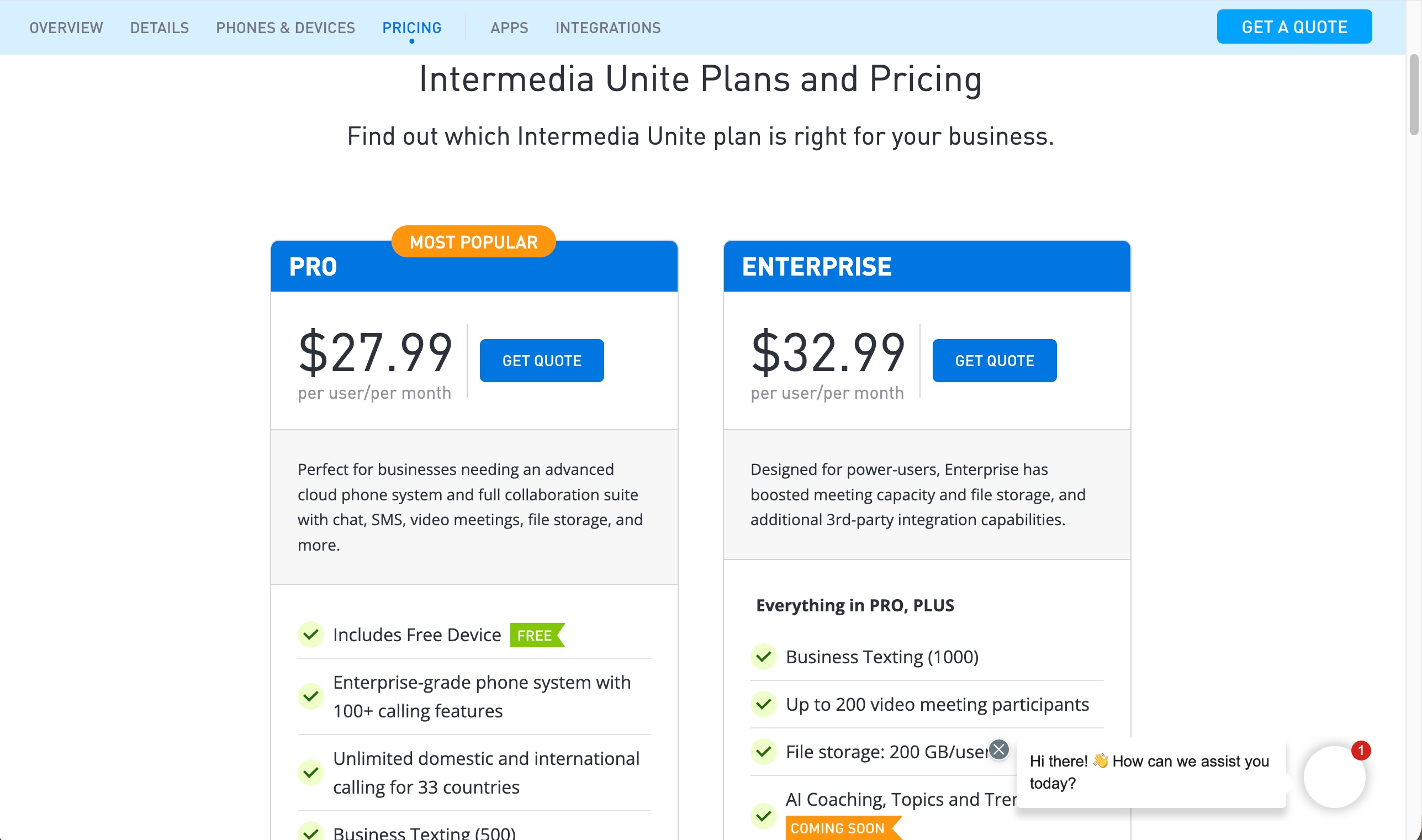 Intermedia Unite pricing January 2026