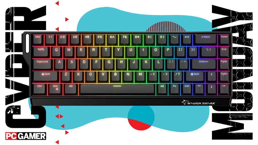 A Gamakay keyboard on a blue Cyber Monday background.