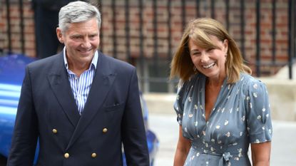 Michael and Carole Middleton visiting Prince William and Kate Middleton, The Duke and Duchess of Cambridge at the Lindo Wing of St Mary's Hospital with their new born baby boy, Paddington, London