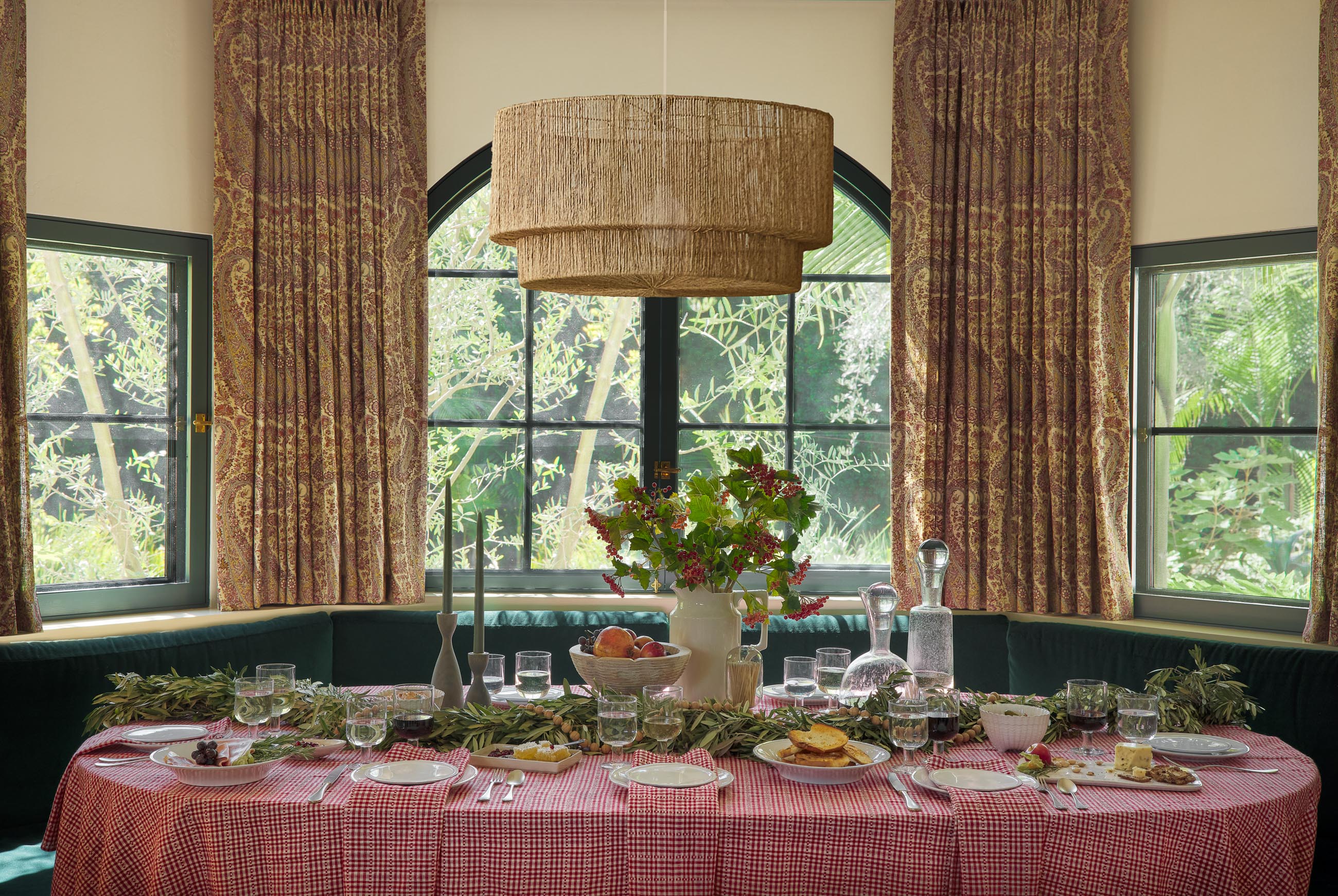 Christmas dining room with fruit bowls and checked tablecloth by Lulu & Georgia